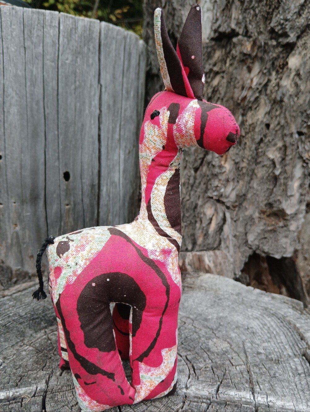 Handmade Peruvian Fabric Giraffe Plush Folk Art Decor Toy